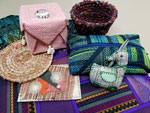 Assorted items made from leftover handwoven fabric.